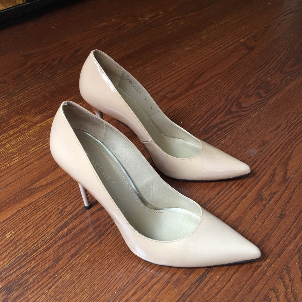 Stuart Weitzman Nude Patent Leather Point Heels 8